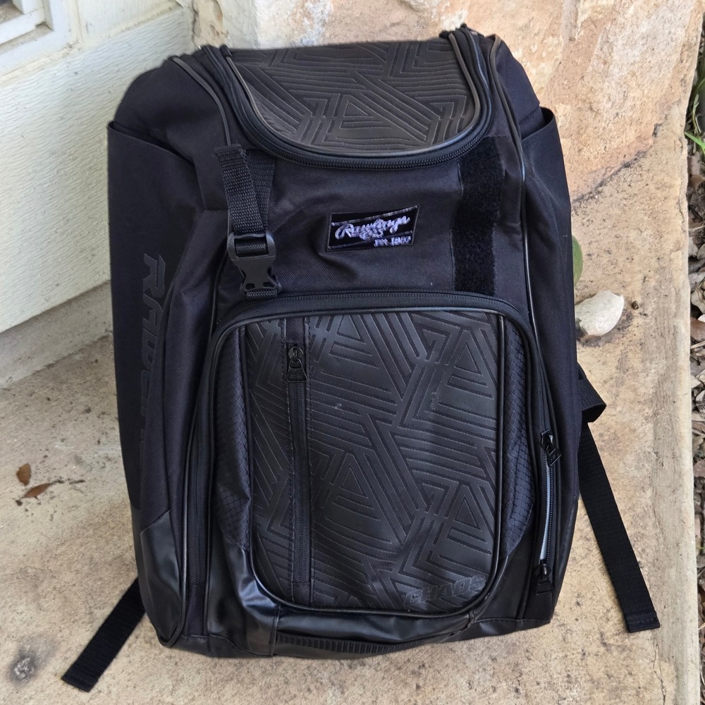 Rawlings Black Baseball Softball Equipment Backpack Bat Bag Geometric Pattern